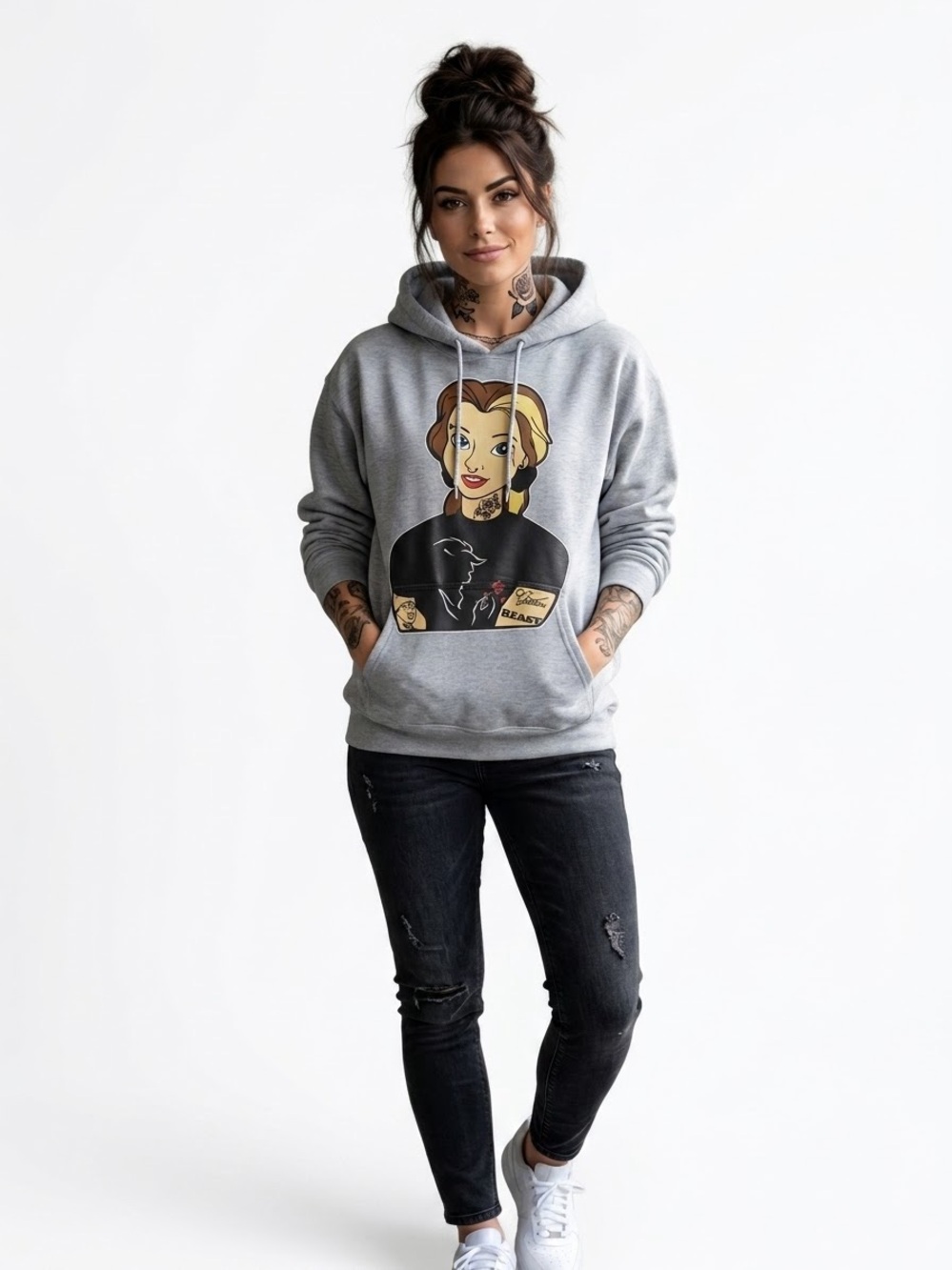 Port and Company Gray Graphic Crewneck Hoodie for Women A 30